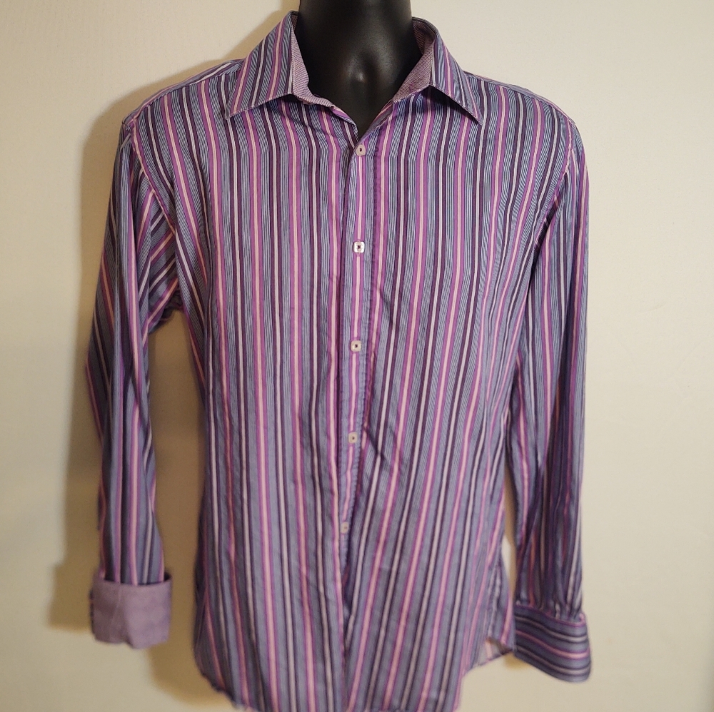Bugatchi uomo M flip cuff shaped fit purple